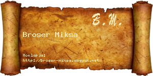 Broser Miksa névjegykártya